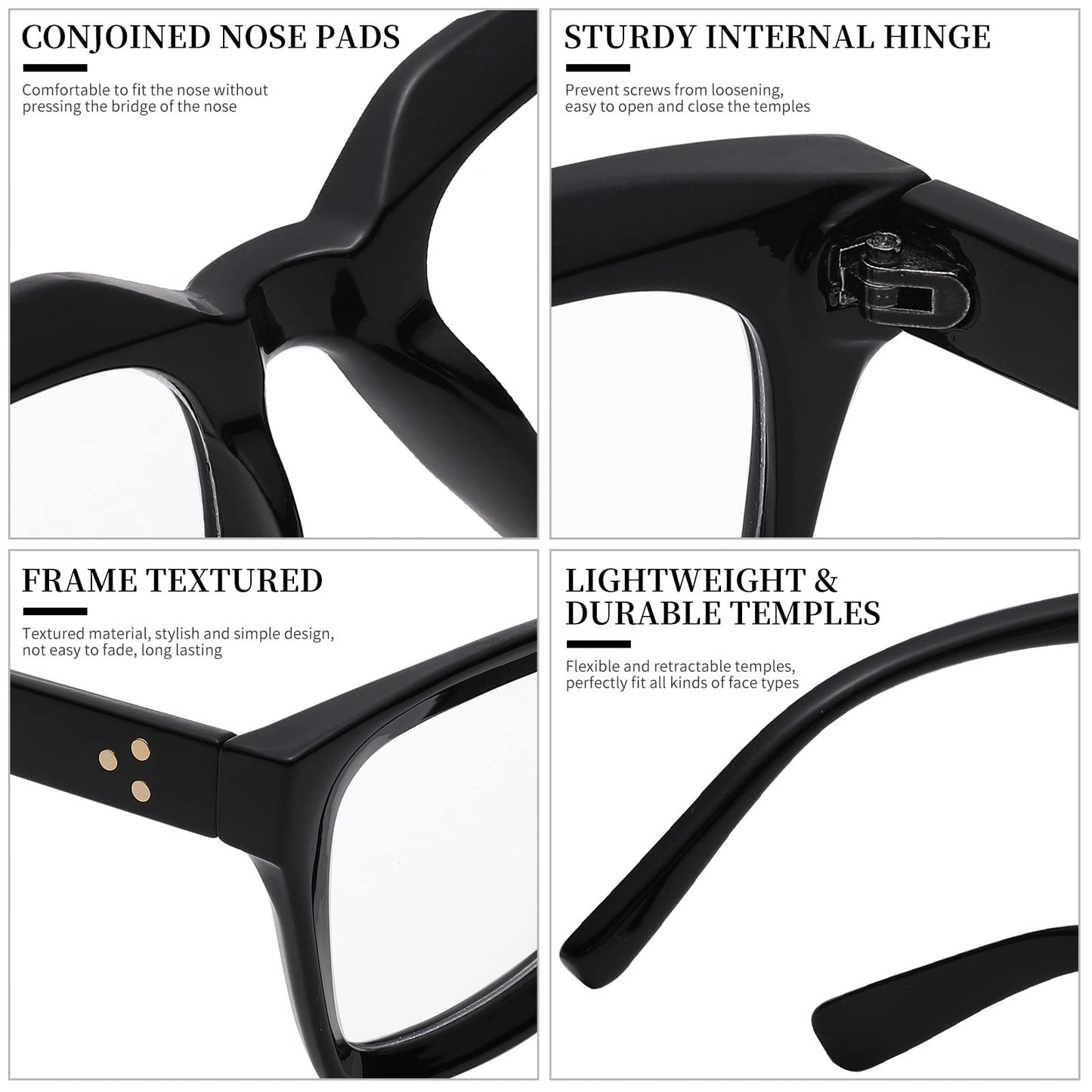 COASION Blue Light Blocking Eyeglasses Classic Thick Square Rim Frame Eyewear for Women Men (Bright Black)