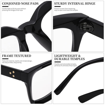 COASION Blue Light Blocking Eyeglasses Classic Thick Square Rim Frame Eyewear for Women Men (Bright Black)