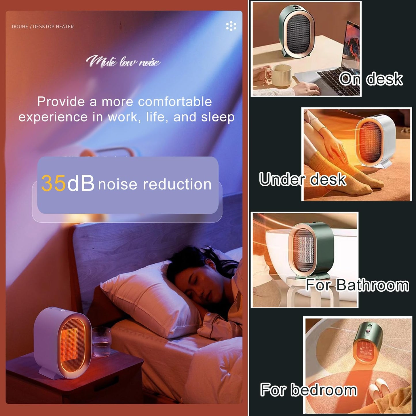 electric space heaters for indoor use: plug in portable small room heater with fan for bedroom bathroom camping | 1000 watt mini heater for office under desk table quiet 300 sq ft air heat