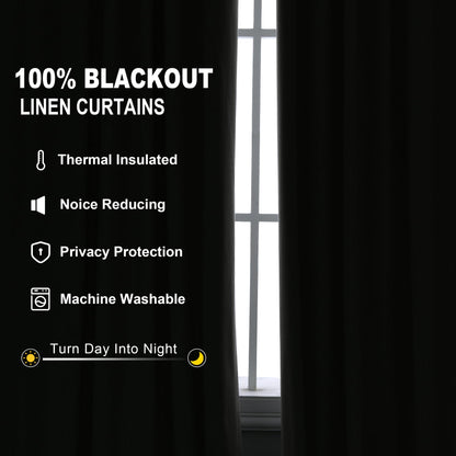 Joywell Cream Linen 100% Blackout Curtains 84 Inch Long, Rod Pocket/Back Tab/Hook Belt/Clip Rings,Thermal Insulated Drapes for Bedroom Living Room Ivory with Hooks(2 Panels,52 x 84,Natural Beige)