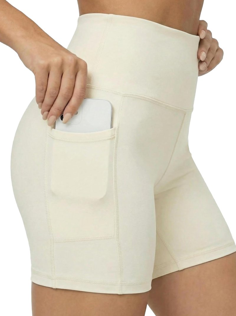 Conceited Biker Shorts Women Tummy Control - Pockets - Spandex - Workout - Yoga - Gym - Off White - Large