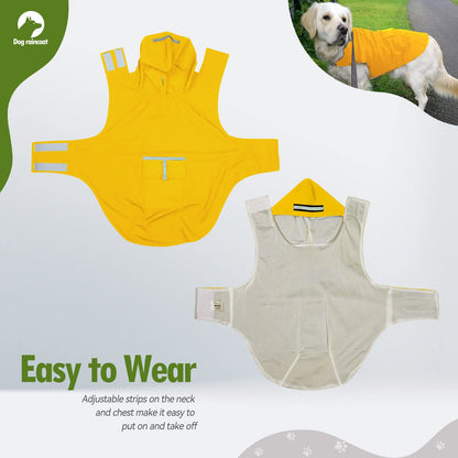 Zellar Dog Raincoat with Hood, Collar Hole, 100% Waterproof Ultra-Light Breathable Rainwear Rain Jacket with Safe Reflective Strips for Medium to Large Dog, Yellow, 5XL