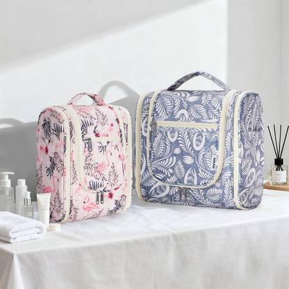 Narwey Hanging Toiletry Wash Bag, Travel Toiletry Bags for Women, Toiletries Bag Washbag Makeup Cosmetic Organiser for Holiday Essentials Accessories (Blue Leaf (Small))