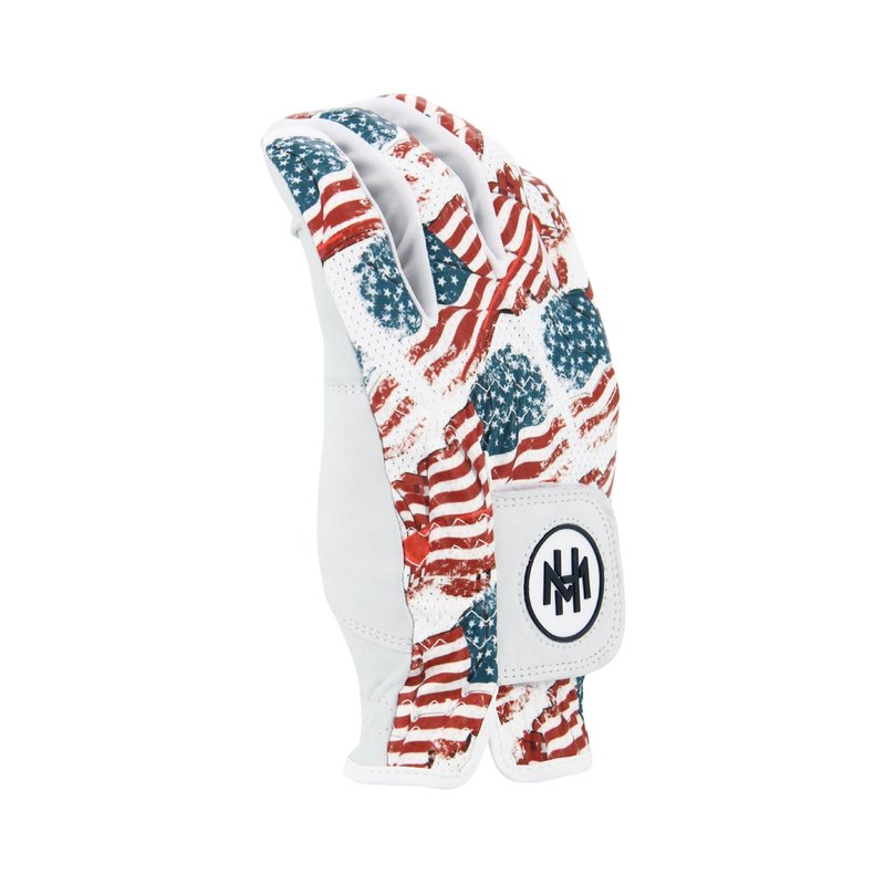 MULLIGAN HOOLIGAN® Men's Golf Glove | Premium Cabretta Leather & Mesh, Breathable Moisture-Wicking Comfort, Unique Standout Design for Men & Women (Patriotic USA Flag, Large, Worn On Left Hand)