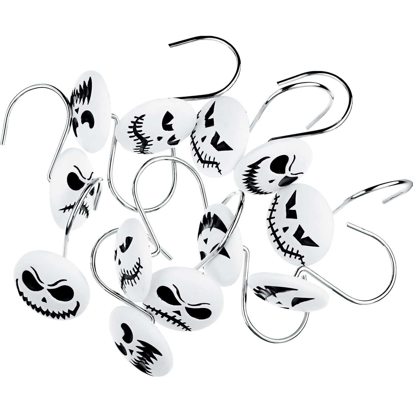 Jetec 12 Pcs Skull Shower Curtain Hooks Halloween Shower Rings Decorative Skeleton Curtain Hook Rings Stainless Steel Bathroom Hooks with Skull Decor for Home Halloween(Cool Style)