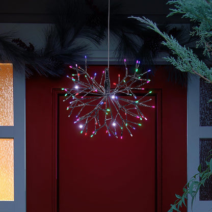 Alpine Corporation 16"H Indoor Holiday 3D Snowflake Hanging Ornament with LED Lights, Silver , Christmas Decoration