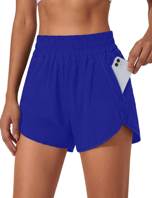BMJL Women's Running Shorts Elastic High Waisted with Pockets, 2.5" Sporty Workout Quick Dry Athletic Shorts(M,RoyalBlue)