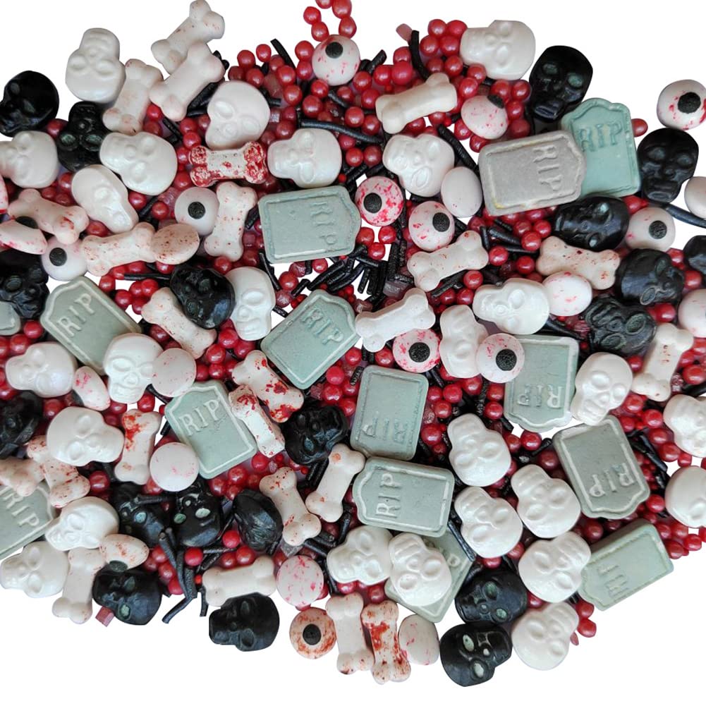 1 Bottle Candy Eyeballs Bloody Red Eyes Dog Bones Cake Cupcake Toppers Cookie Decorations Edible Dessert Sprinkles Mix for Halloween Cake Cupcakes Decoration