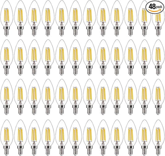 FLSNT 60W Equivalent LED Chandelier Light Bulbs, Dimmable LED B11 E12 Candelabra Base Bulbs, 3500K Natural White, 550LM, 48 Pack UL,CA65 Listed.