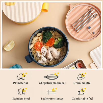 YCXXKJ Microwave Ramen Bowl Ramen Cooker with Handles Noodle Bowls with Lid and Chopsticks Dishwasher Safe for Home Office College Dorm Room(Pink & Blue)