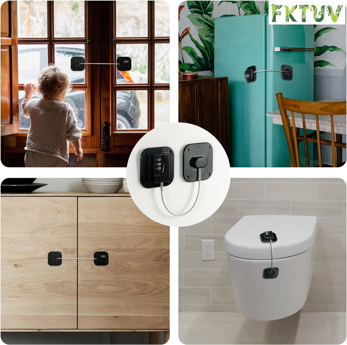 Child Safety Cabinet Locks, Fridge Lock with Combination, Closet Locks,Cabinet Lock(Black 2Pcs)