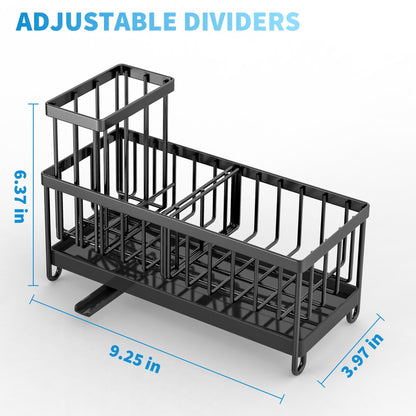 Cisily Black Sponge Holder for Kitchen Sink, Sink Caddy Organizer with High Brush Holder, Kitchen Countertop Organizers and Storage Essentials, Rustproof 304 Stainless Steel, Soap Dispenser Organize