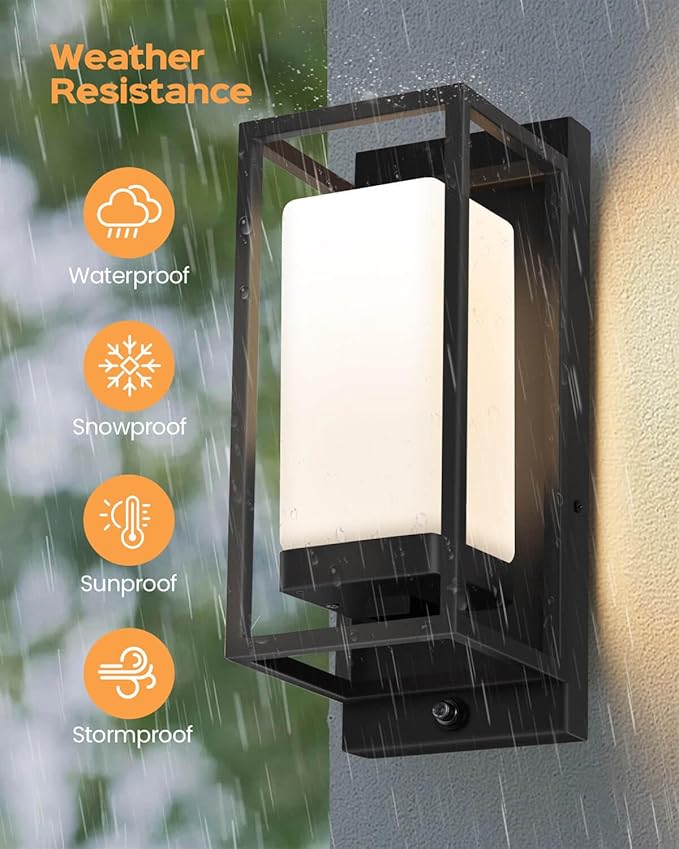 SHIMR Outdoor Wall Light with Dusk to Dawn Sensor, Black Exterior Lighting Fixtures with LED Bulb Included, E26 Base, Waterproof Outdoor Sconce Lights for Porch Garage Front Door, 2 Pack