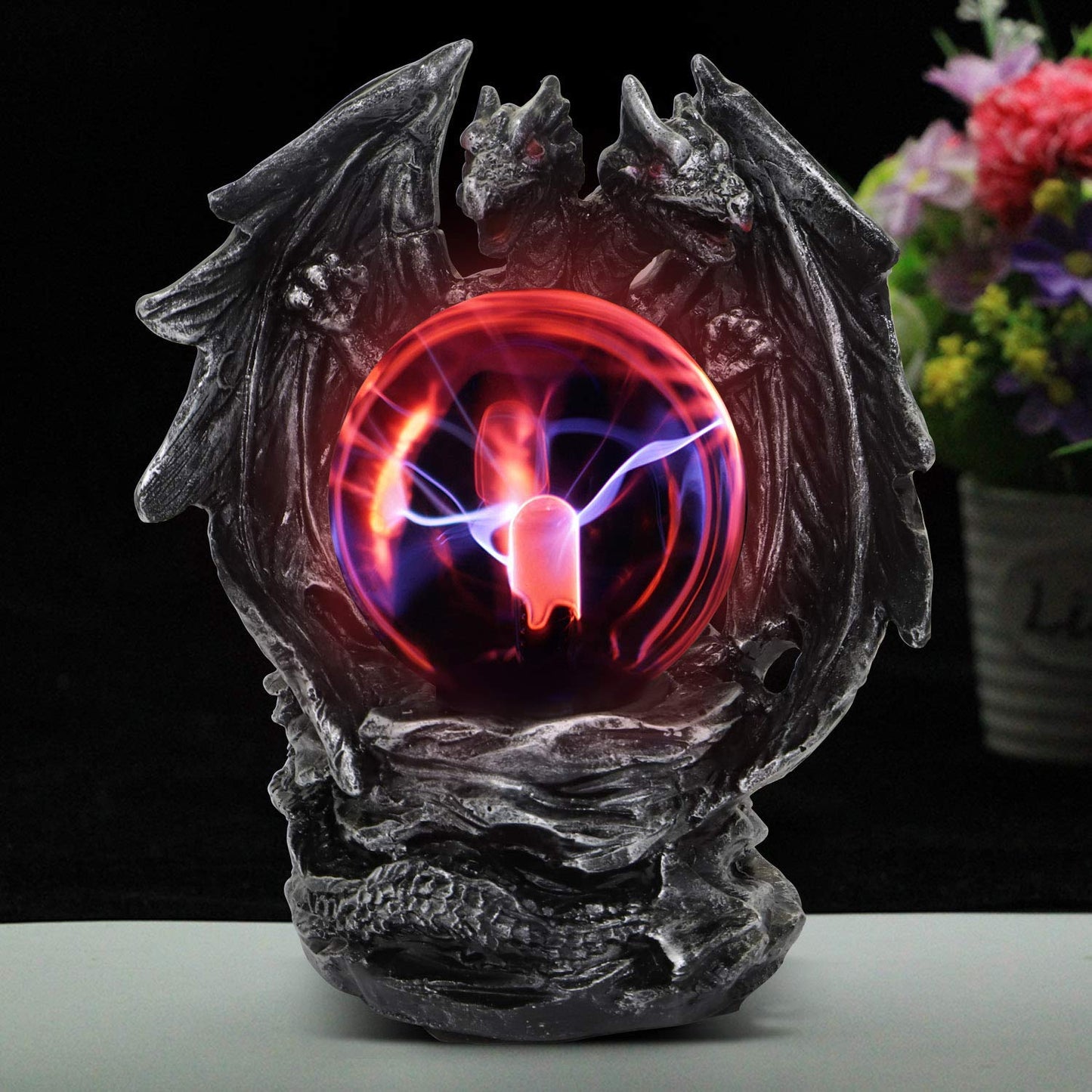 ANQIA Plasma Ball Lamp Touch Sensitive,Party Magical Electrostatic Red Color Crystal Ball for Halloween (Evil Dragon)
