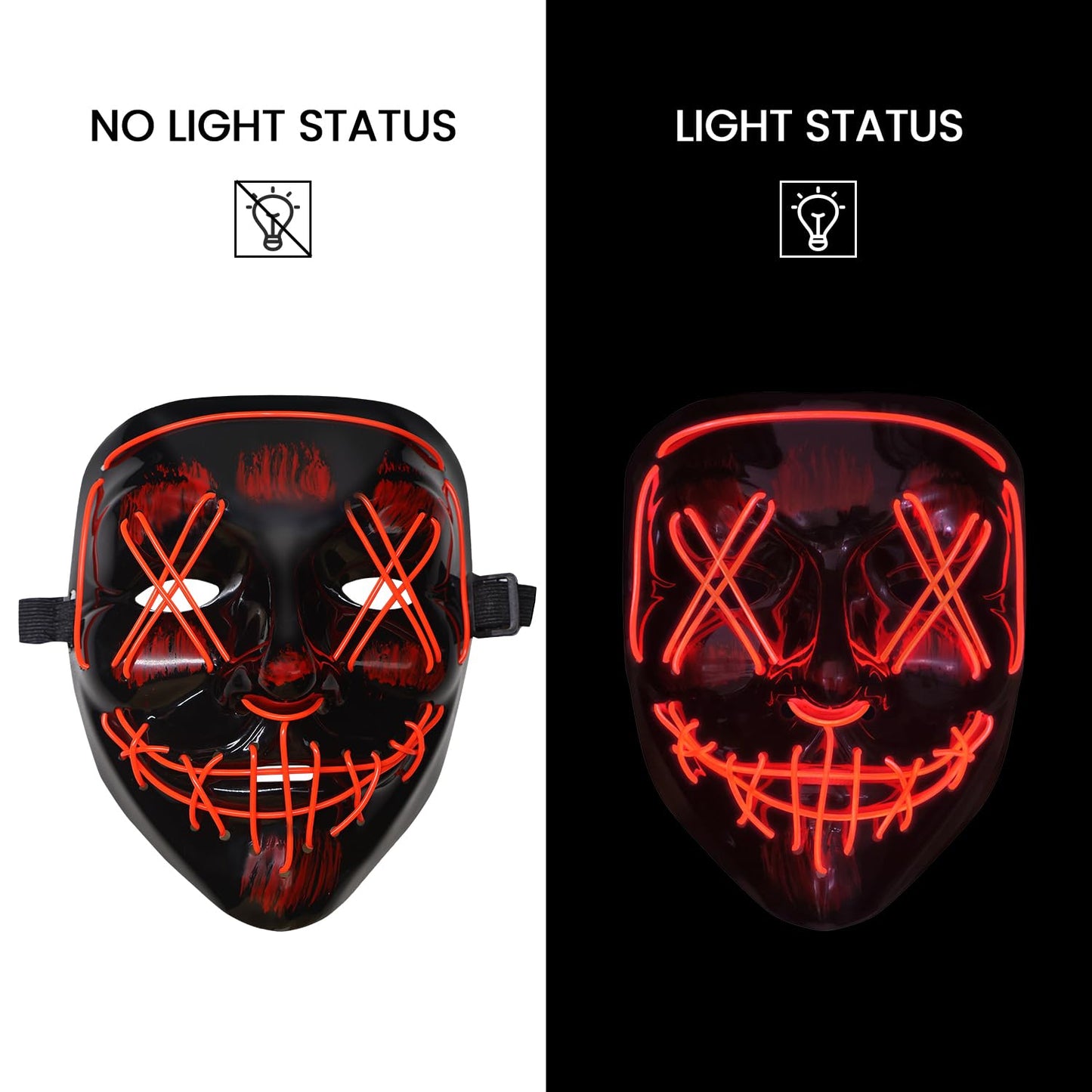 BOMLY Halloween Purge Light Up Scary Mask - LED EL Wire Mask for Festival Party Gifts