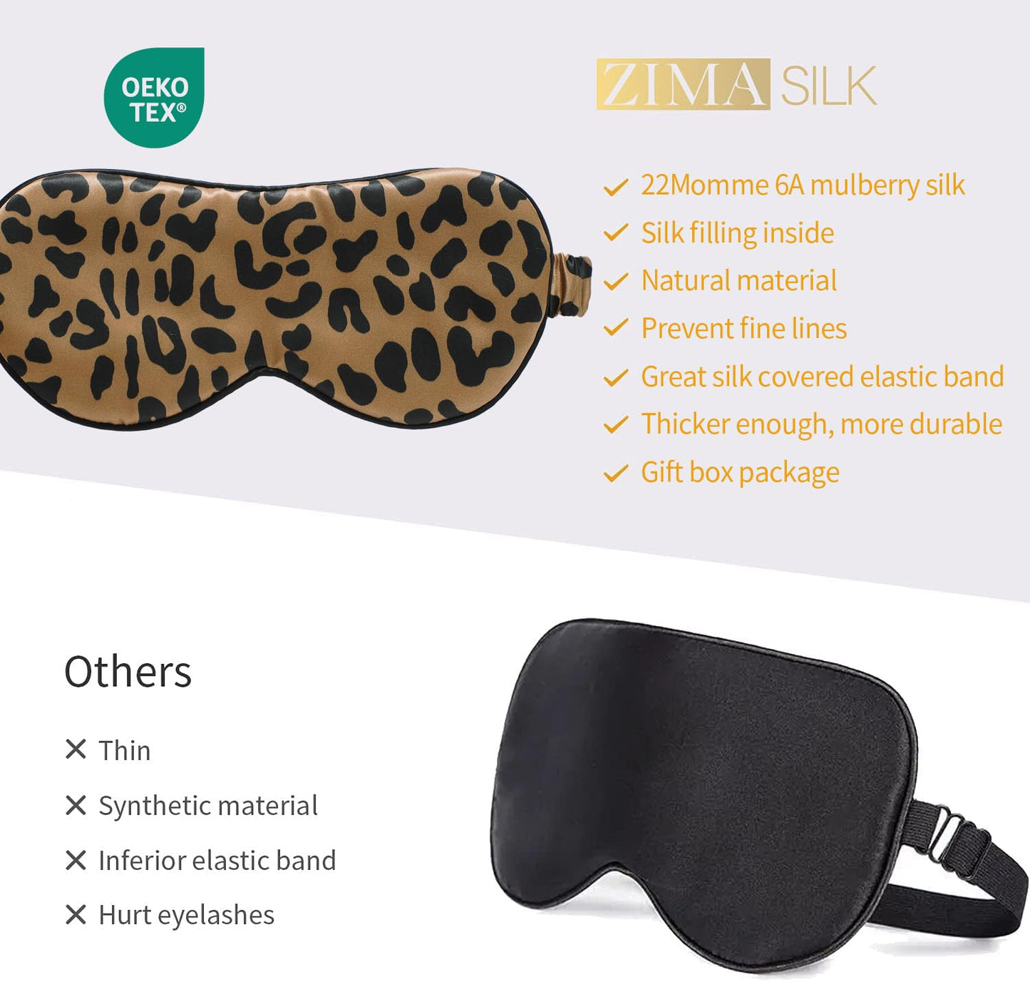 ZIMASILK Adjustable 100% 22 Momme Mulberry Silk Sleep Mask for Sleeping, Filled with Premium Mulberry Silk, Softest & Breathable Blackout Eye Sleeping Mask (Black)