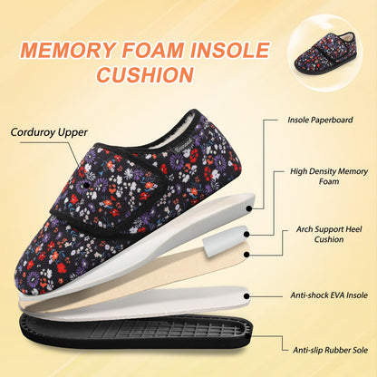 Besroad Winter Fuzzy House Slippers for Women Arthritis Edema Swollen Slippers Girls Fluffy Cozy Memory Foam Diabetic Shoes Flowers 8-9