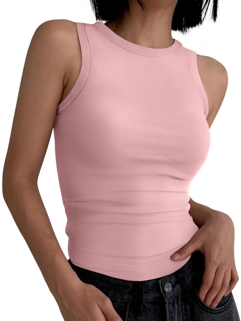 ANRABESS Womens Sleeveless High Neck Tank Tops Fashion Summer Casual Basic Slim Fit Ribbed Racerback Top Shirt Clothes Coral Pink XX-Large