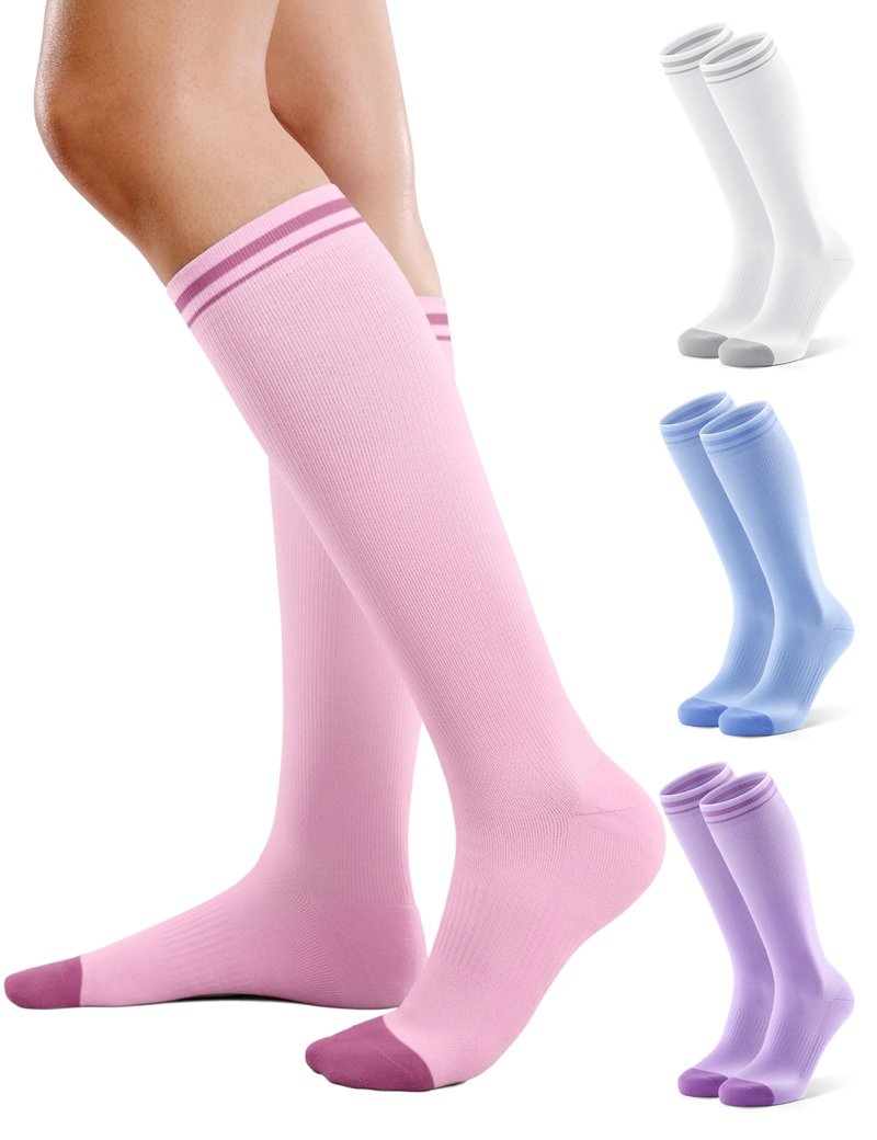 FITRELL 4 Pairs Compression Socks for Women & Men, 15-20mmHg Circulation Support for Athletic Travel Daily Wear, Pink+Blue+Purple+White, Small-Medium