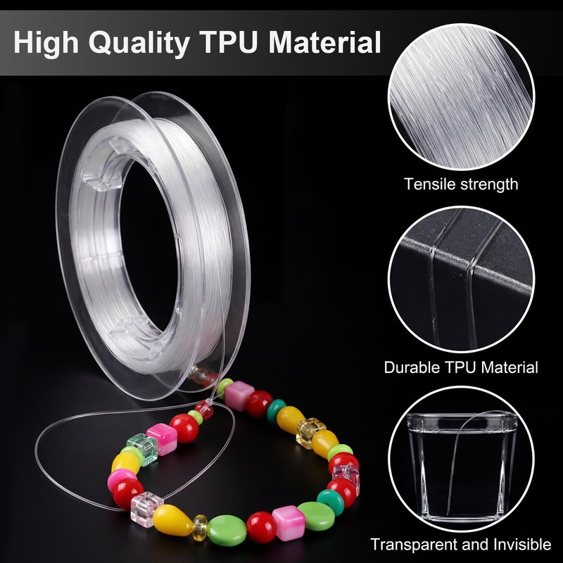 Tatuo 218 Yards/ 654ft Clear Fishing Line 0.25mm Nylon Invisible Thread String for Hanging Christmas Ornaments, Bracelet Making, Sew Hobby, Clear Beading Thread with Bead Needle