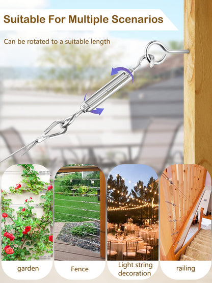 TooTaci 30M Garden Wire for Climbing Plants, 2mm PVC Coated Stainless Steel Cable with M5 Turnbuckles, Fence Wire, Vine Eyes for Climbing Plants, Perfect for Trellis, Outdoor String Light Hanging