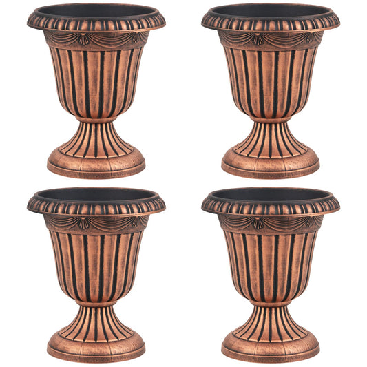 Giantex 18" Tall Vintage Planters Set of 4, Urn Plastic Flower Pots with/Pedestal Base & Pre-Marked Drain Hole, Indoor Outdoor Decorative Plant Containers for Front Porch Home Wedding (Bronze)