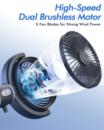 Car Fan USB Powered for Baby: Dual Car Cooling Fans for Backseat 3 Speed Separate Controlled Quiet Brushless Motor 360° Rotatable 5V 2A Rear Seat Air Circulation for Vehicle Van Truck SUV RV(USB Plug)