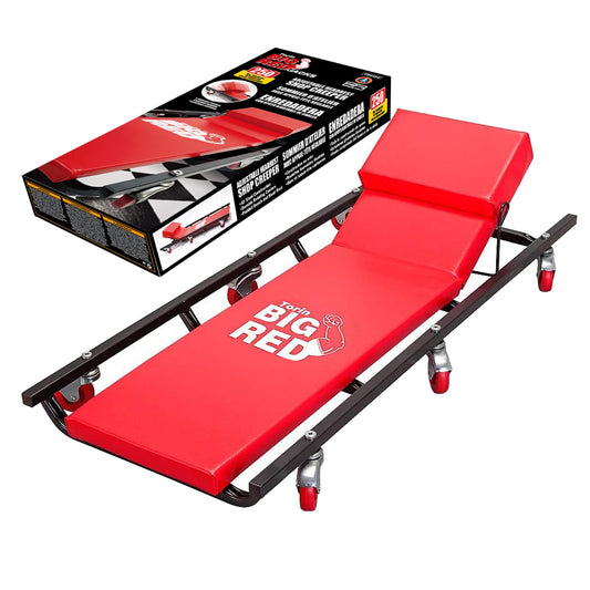 BIG RED TR6452 Torin Rolling Garage/Shop Creeper: 40" Padded Mechanic Cart with Adjustable Headrest and 6 Casters, Red