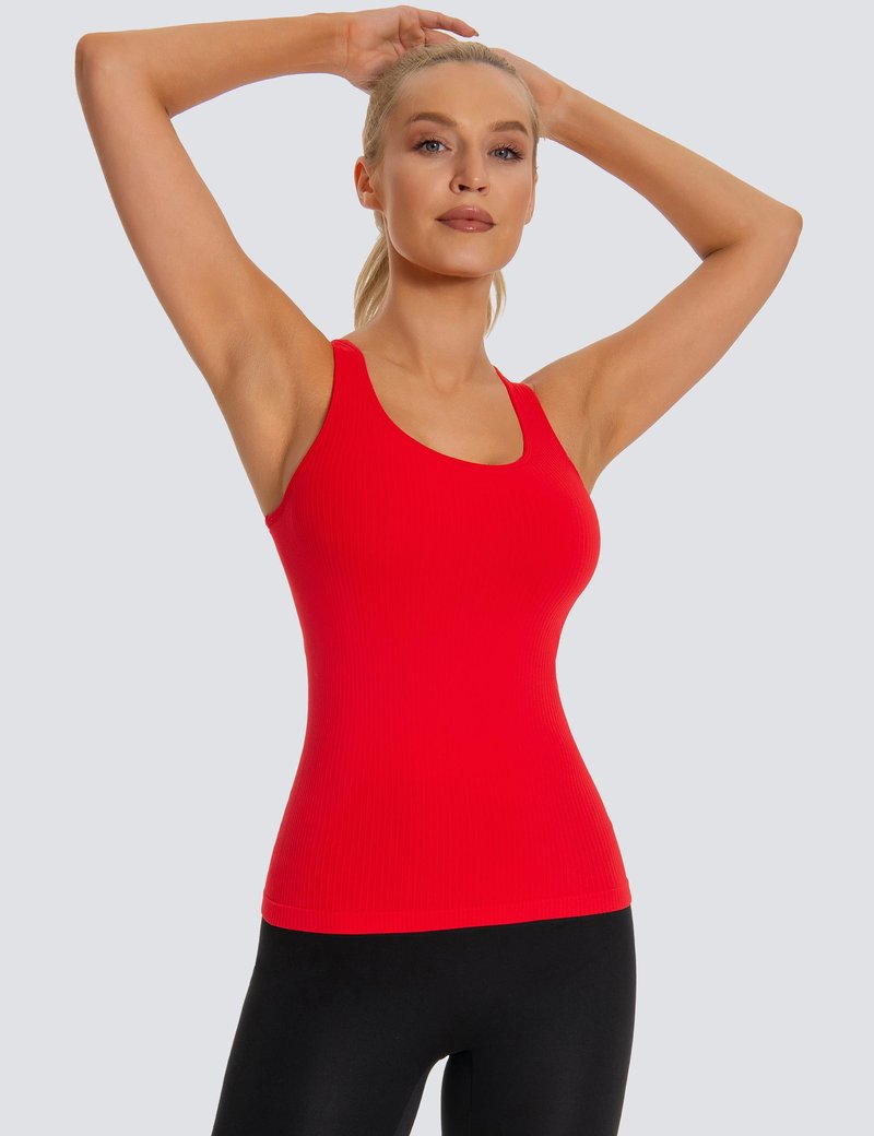 MathCat Seamless Workout Tank Top for Women with Built in Bra, Padded Racerback Ribbed Athletic Yoga Camisole Red