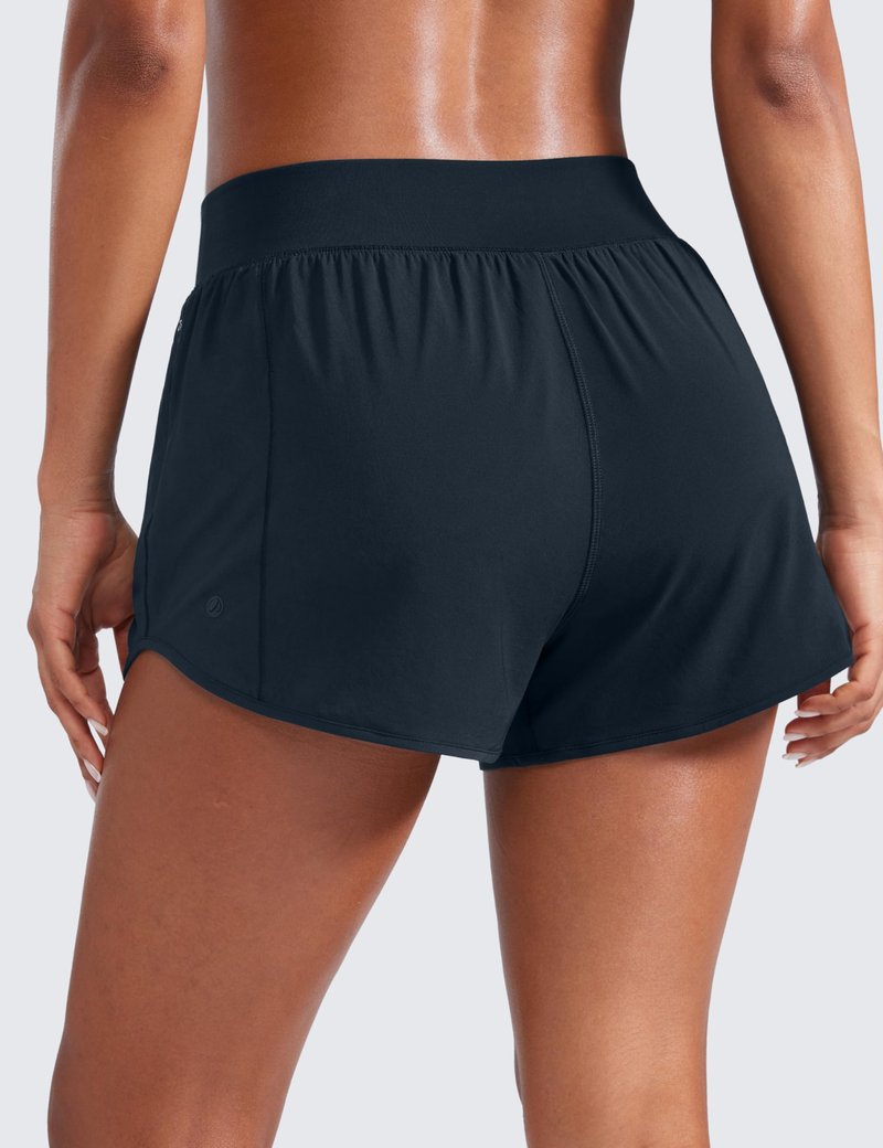 CRZ YOGA Mid Flat Waisted Running Shorts for Women 3" - Mesh Liner Quick Dry for Workout Sport Athletic with Zipper Pocket True Navy Medium
