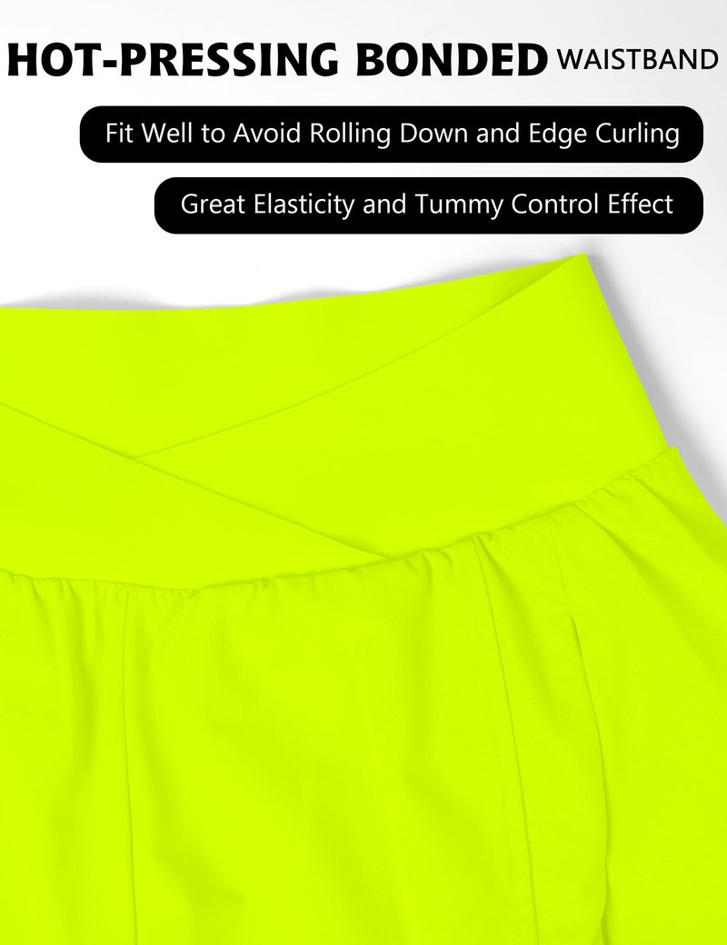 Blooming Jelly Women's Workout Shorts Athletic Running Crossover High Waisted Gym Sport Yoga Shorts with Zipper Pockets (Neon Green,Small)