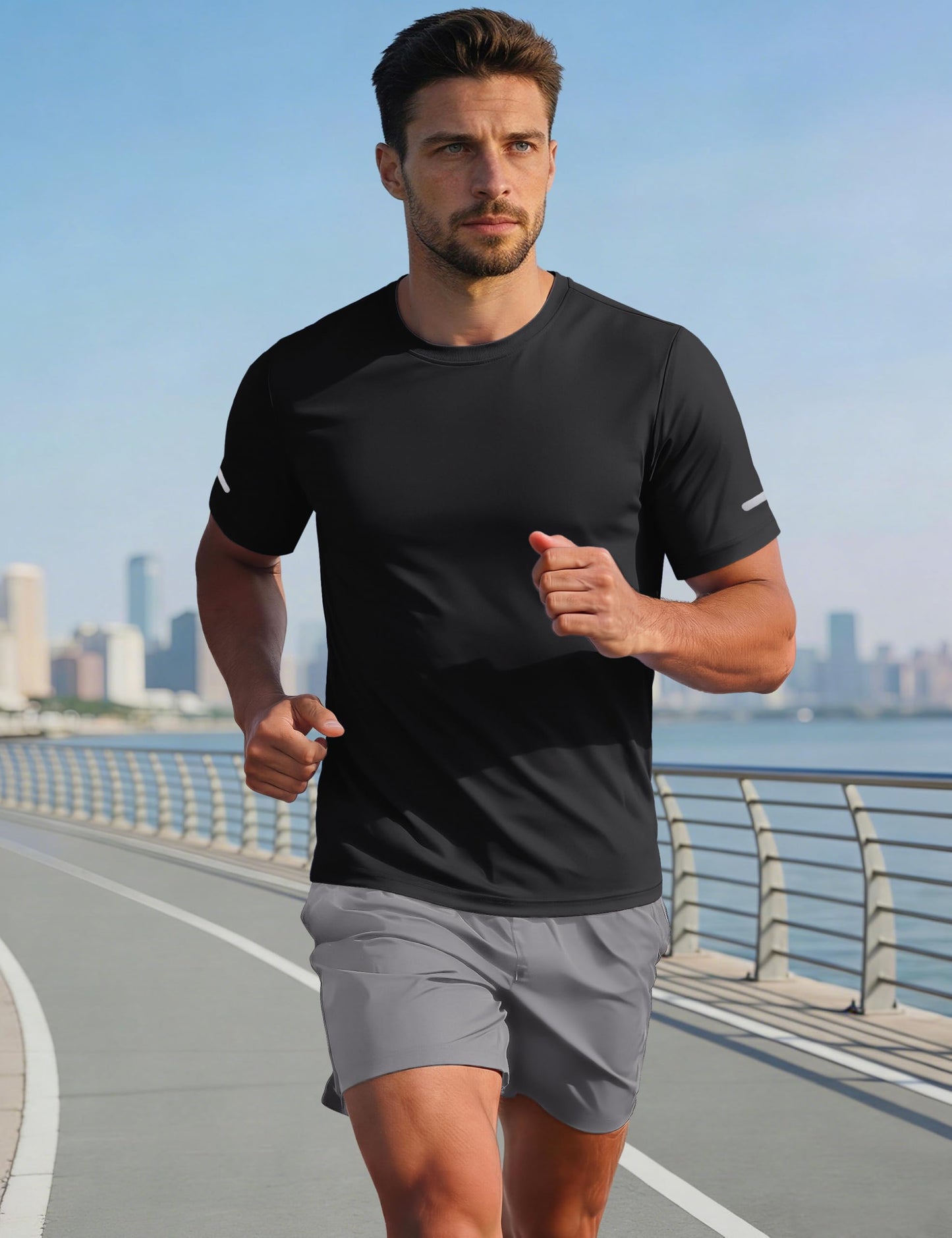 MAGCOMSEN Short Sleeve Shirts for Men Workout Dry Fit Sun Protection Moisture Wicking Shirt Gym Athletic Running Tshirt Rash Guard Black XL