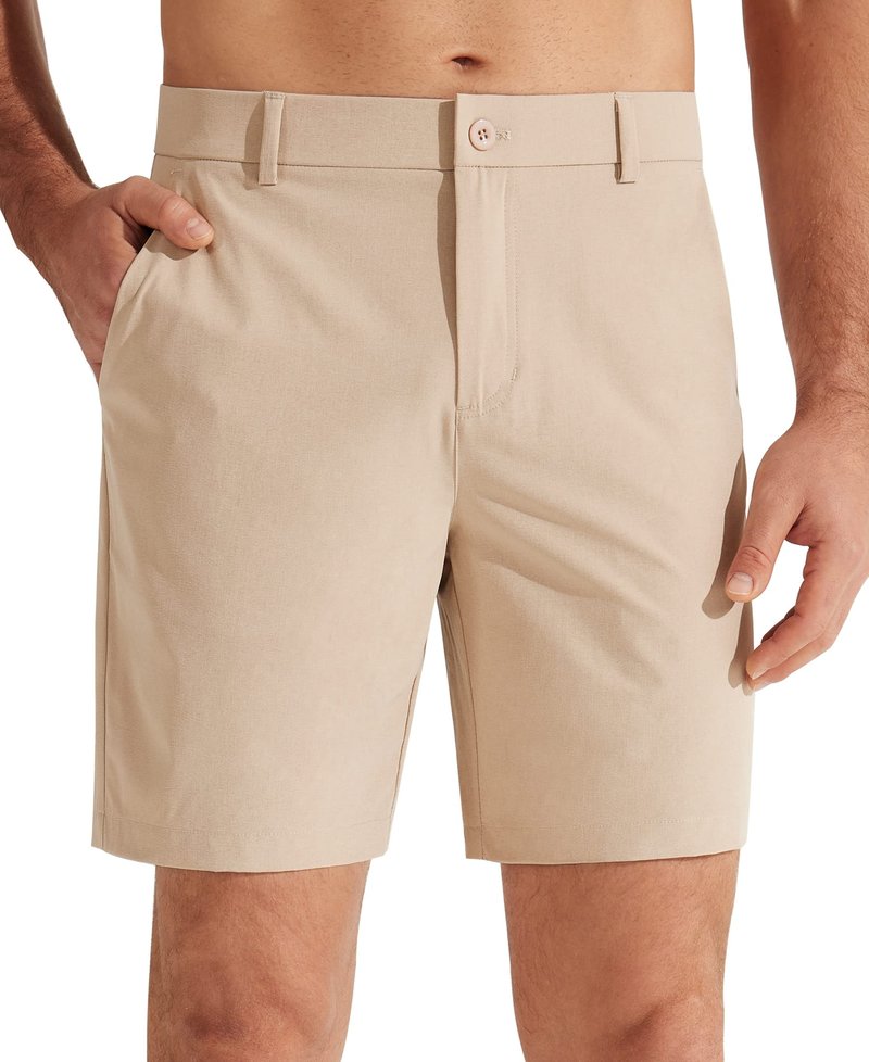 Libin Men's Golf Shorts 7" Work Dress Shorts Casual Flat Front Hybrid Short Lightweight Quick Dry Water Resistant, Khaki, Size 36