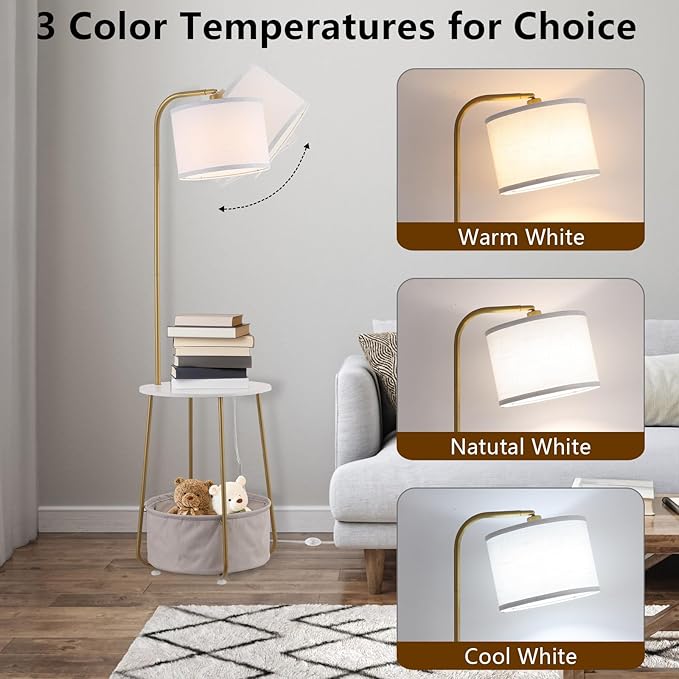 Floor Lamp with Cat Bed, Adjustable Lampshade, 3 Color Temperatures, Foot Switch Control, Tall Standing Lamp with Pet House, Modern Lighting for Living Room Bedroom Decor, Gold