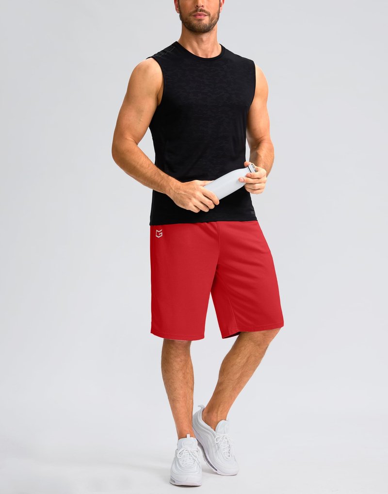 Men's Athletic Shorts with Pockets 9" / 11" Long Basketball Shorts Lightweight Quick Dry Gym Workout Shorts for Men(Red,XXXL)