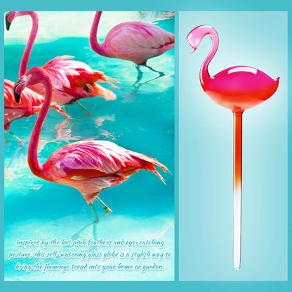 NiHome Flamingo Self-Watering Bulb 2-Pack 10" Long Gradient Hot Pink Hand-Blown Glass Globe Pot Plant Waterer for Home Indoor Outdoor Garden Patio Hanging Flower Automatic Irrigation System