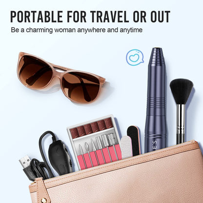 20000RPM Electric Nail Drill Compact Portable Efile Professional Manicure Pedicure Nail File Drill Kit for Acrylic, Gel Nails and Home Salon Use
