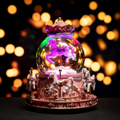 Musfunny Carousel Snow Globe Music Box: Crystal Ball Music Boxes with Color Changing LED Lights - Musical Horses Gifts for Girls Women Daughter Mothers Day Christmas Birthday
