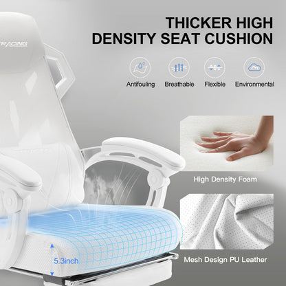 GTRACING Gaming Chair, Computer Chair with Mesh Back, Ergonomic Gaming Chair with Footrest, Reclining Game Chair with Adjustable Headrest and Lumbar Support for Gaming and Office (White)