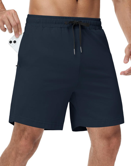 JWM Men's 7" Cotton Sweat Shorts - Ultra Soft Fleece Lounge Short with Zipper Pockets Elastic Waistband for Home Casual Navy