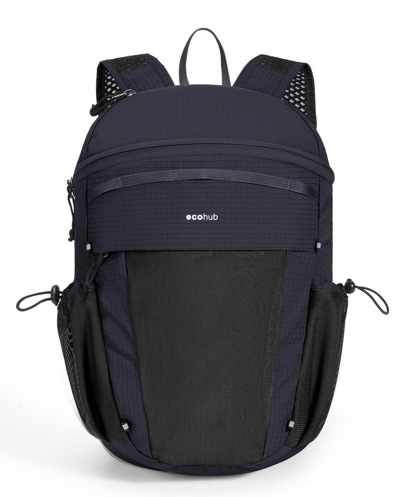 ECOHUB 15L Lightweight Casual Daypack, Packable Backpack for Daily Use, Hiking & Travel, Foldable Small Backpack with Stretch Mesh Pockets, Water-Resistant Nylon, Reflective Design