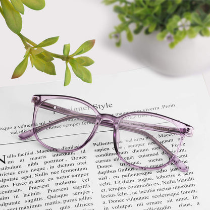 FONHCOO Blue Light Blocking Glasses Fashion Round TR90 Frame Transparent Eyewear Anti UV Blu-Ray Computer Glasses for Women Men (Purple)