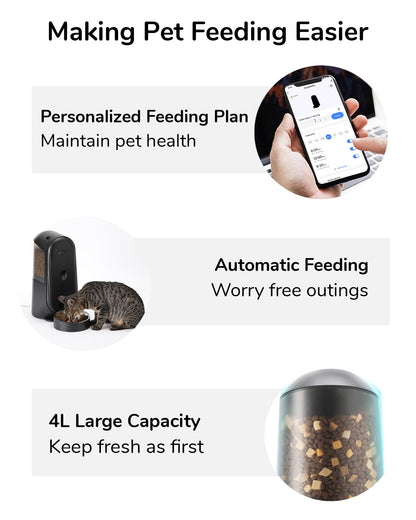 FUKUMARU Automatic Cat Feeder, 2 in 1 Automatic Pet Feeders with Camera and Audio, Support DIY Meals and Timed Control WiFi Cat Food Dispenser