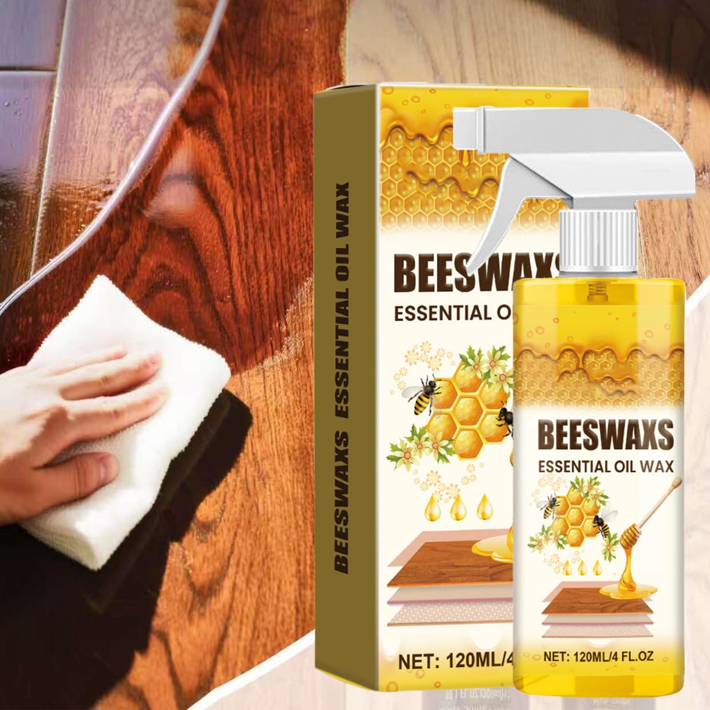 ZhiNuan Beeswax Wood Polish Spray,Beeswax Essential Oil Wax,Scratcherase Beeswaxs Wood Floor Spray,Bees Wax Furniture Polish And Cleaner,For Floors And Furniture (2PC)
