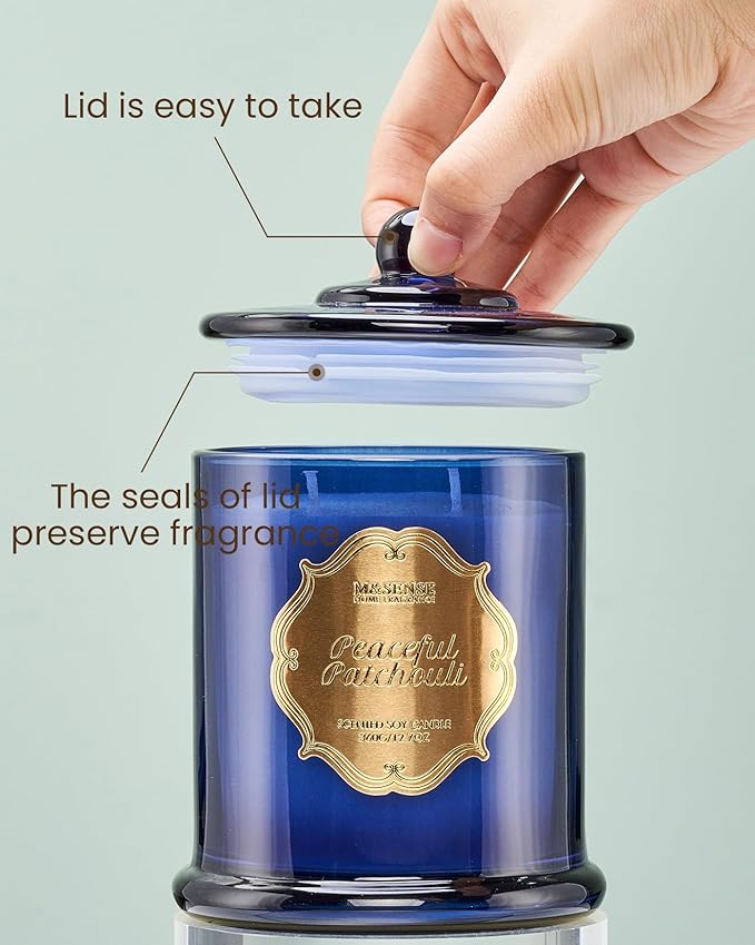 M&SENSE Patchouli Candles for Home Scented, Organic Soy Wax Non Toxic, Relaxing Fall Winter Candles for Spa Meditation, 2 Wick 12.7oz 75 Hour Long Lasting,Thanksgiving Christmas Gift