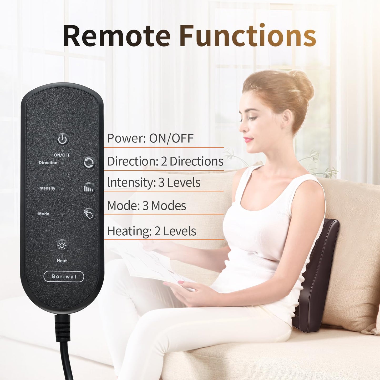 Boriwat Back Massager with Heat, Neck Massager for Pain Relief Deep Tissue, 3D Kneading Massage Pillow for Back, Neck, Shoulder, Legs, Gifts for Women Men Mom Dad