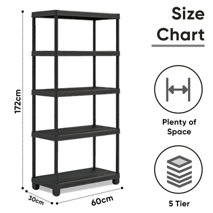 Vivo Technologies 2 x 5 Tier Heavy Duty Plastic Shelving Unit Storage Racking Shelves For Garage Warehouse Shed Kitchen (2 Pack)