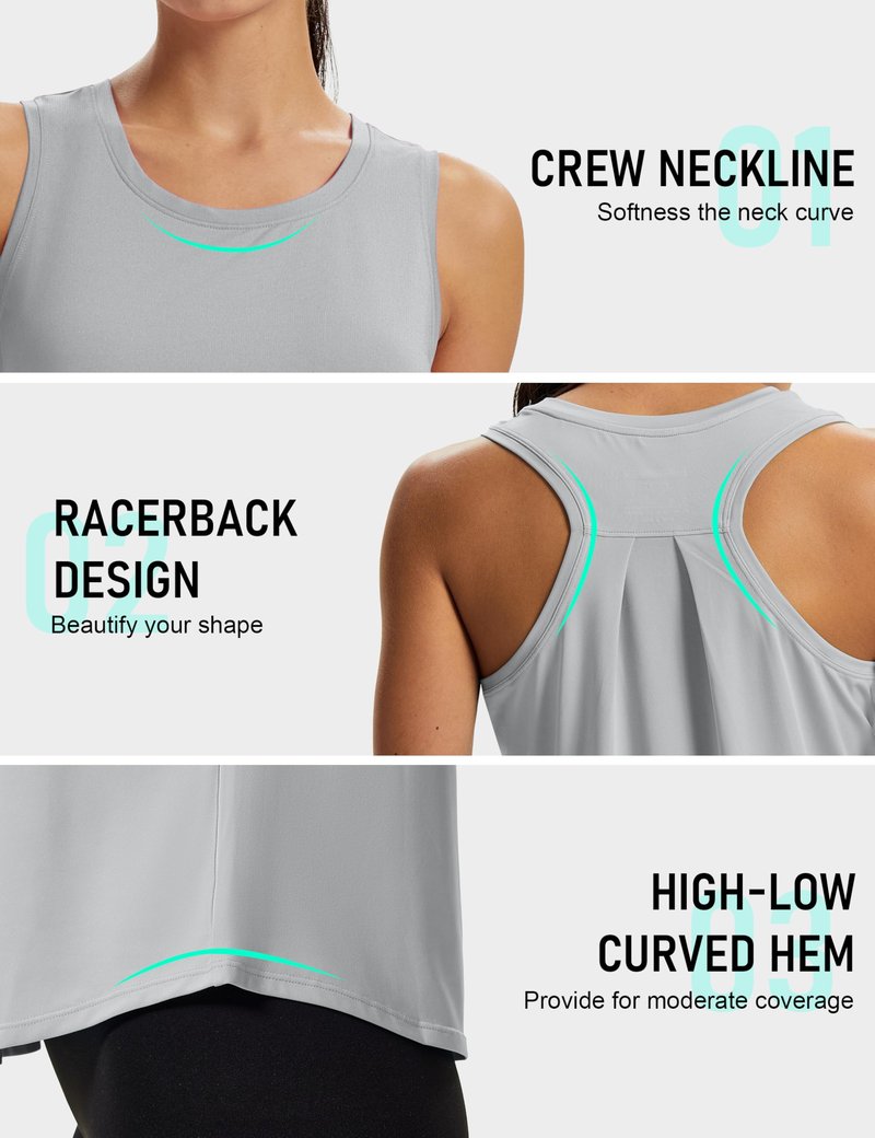 MAGCOMSEN Sleeveless Tops for Women Workout Athletic Tops Racerback Muscle Tanks Grey Gym Running Tank Tops Dry Fit M