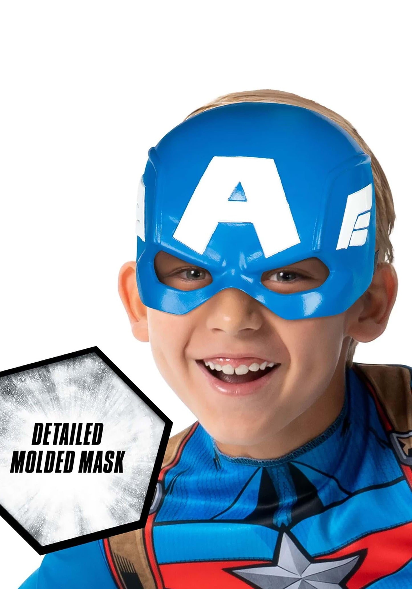 MARVEL Captain America Official Youth Value Costume - Full-Bodied Fabric Jumpsuit with High-Resolution Printed Design and Plastic Half Mask