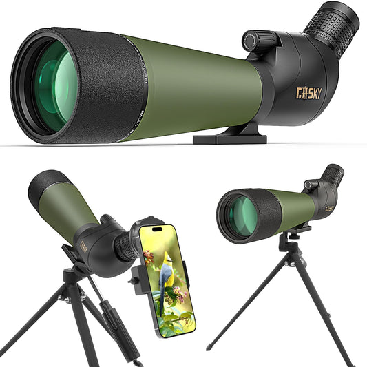 Gosky Flagship DiamondEdge 20-60x80 Spotting Scope with Tripod, Carrying Bag and Quick Phone Holder - BAK4 High Definition Waterproof Spotter Scope for Bird Watching Wildlife observing,Green